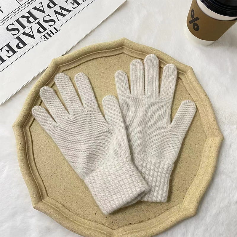 Gants tricotés en polyester et laine chaude de couleur unie