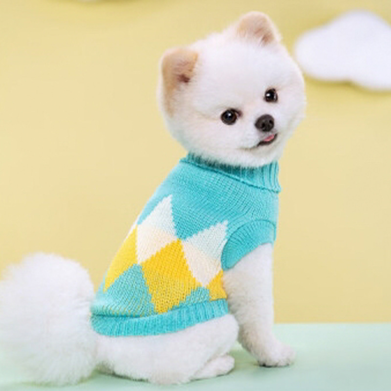 Pull bleu à carreaux en tricot chaud pour animaux de compagnie Rowan